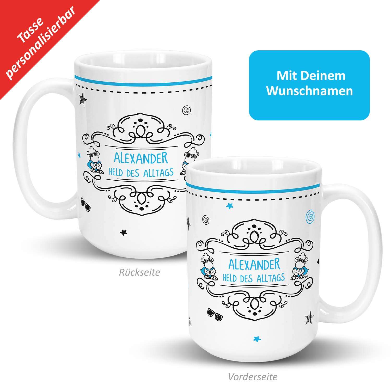 XL-Tasse »Held des Alltags …!« mit Wunschnamen, weiß, personalisiert