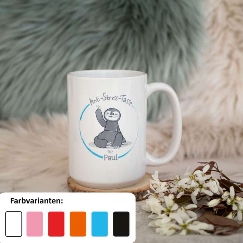 Personalisierbare XL-Tasse »Anti Stress« mit Name, blau