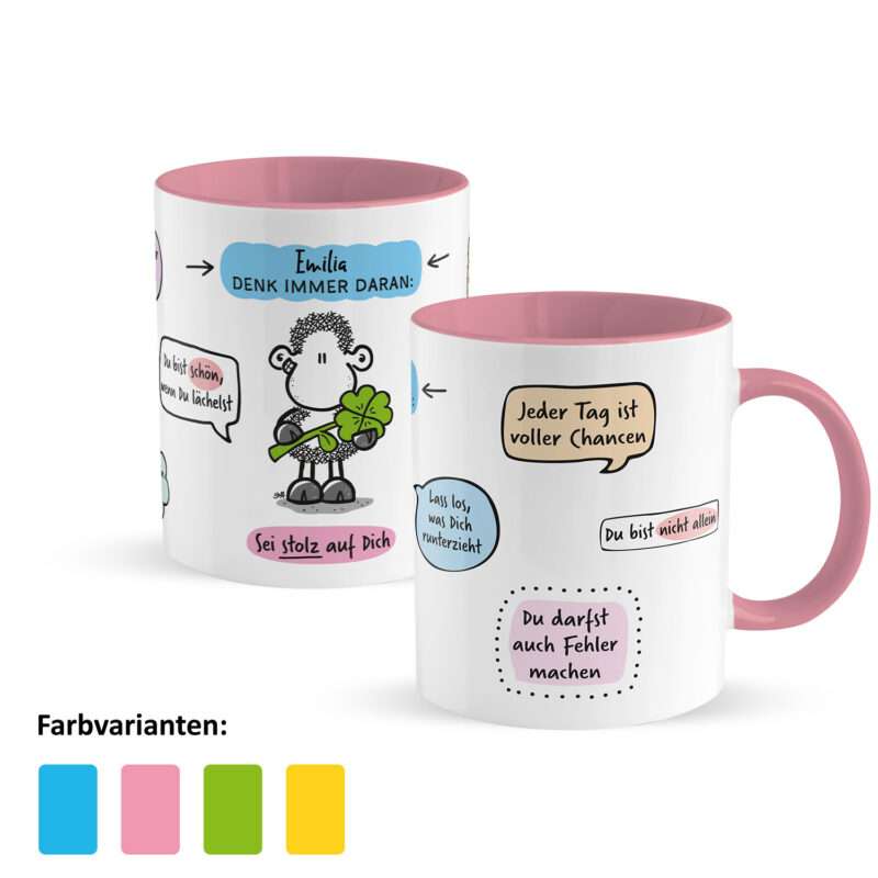 Personalisierbare Tasse »Sei stolz auf Dich« mit Name, rosa
