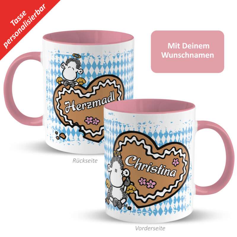 Tasse »Herzmadl ...« mit Wunschnamen, rosa, personalisiert