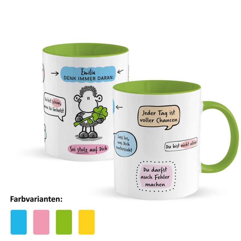 Personalisierbare Tasse »Sei stolz auf Dich« mit Name, grün
