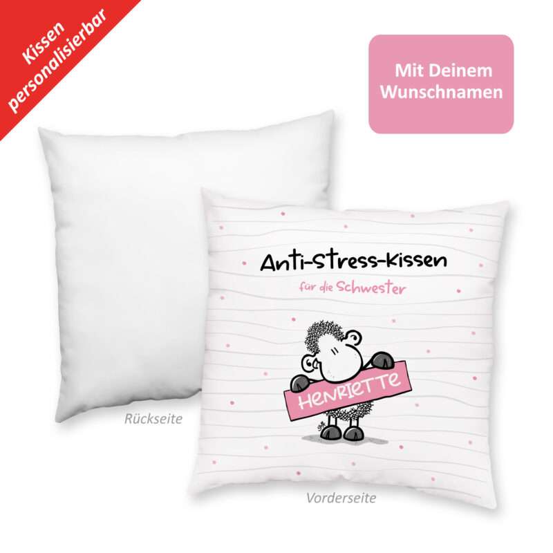Anti-Stress-Kissen »für die Schwester …« mit Wunschnamen, weiß, personalisiert