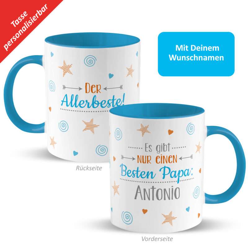 Tasse »Der allerbeste Papa ...« mit Wunschnamen, blau, personalisiert