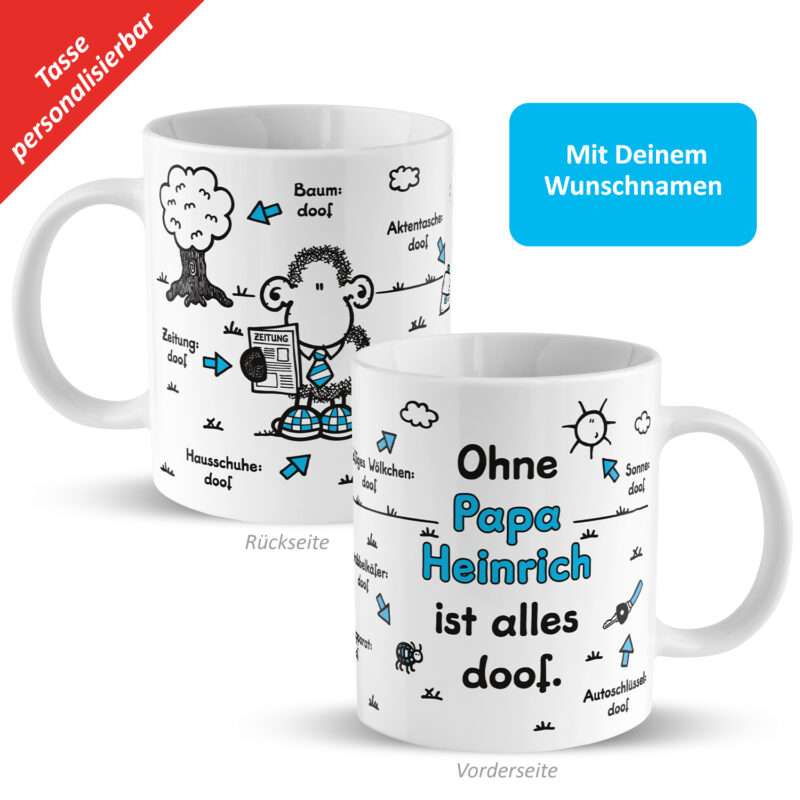 Tasse »Ohne Papa ... ist alles doof.« mit Wunschnamen, weiß, personalisiert