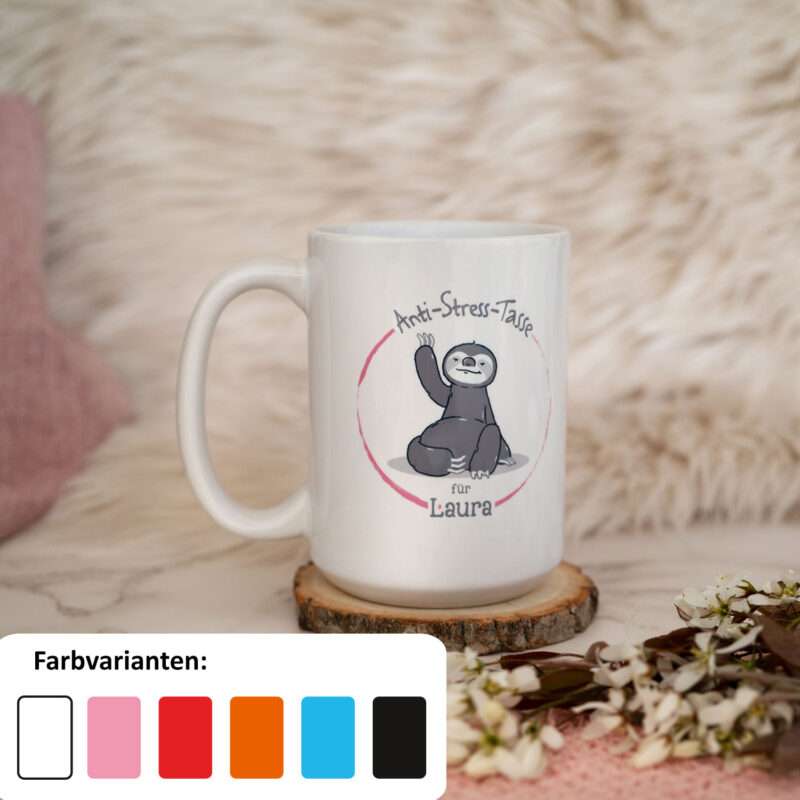 Personalisierbare XL-Tasse »Anti Stress« mit Name, rosa