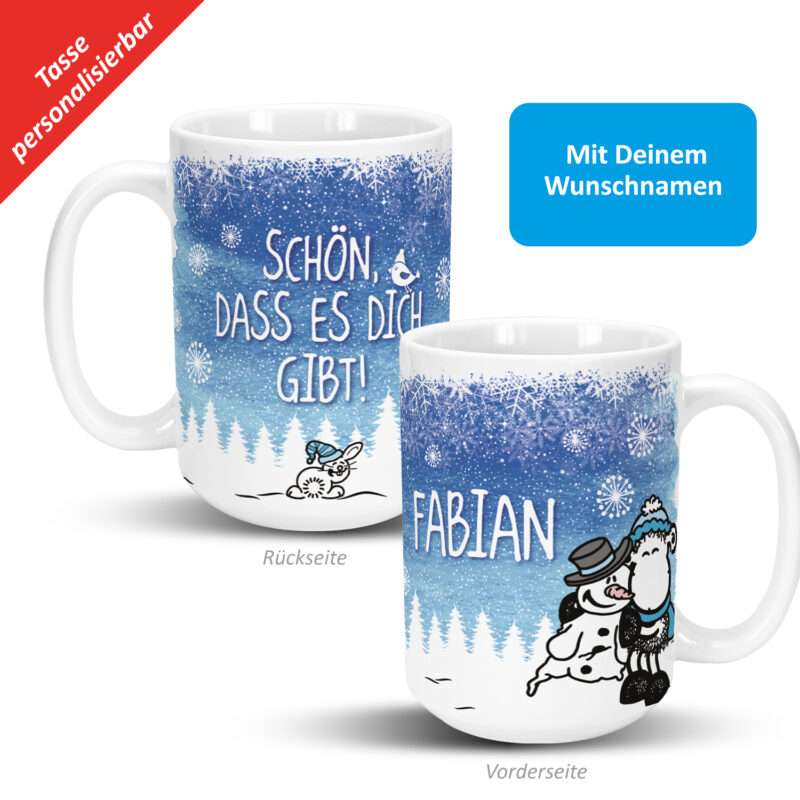 Winter-XL-Tasse »Schön, dass es Dich gibt!«, mit Wunschnamen, weiß, personalisiert