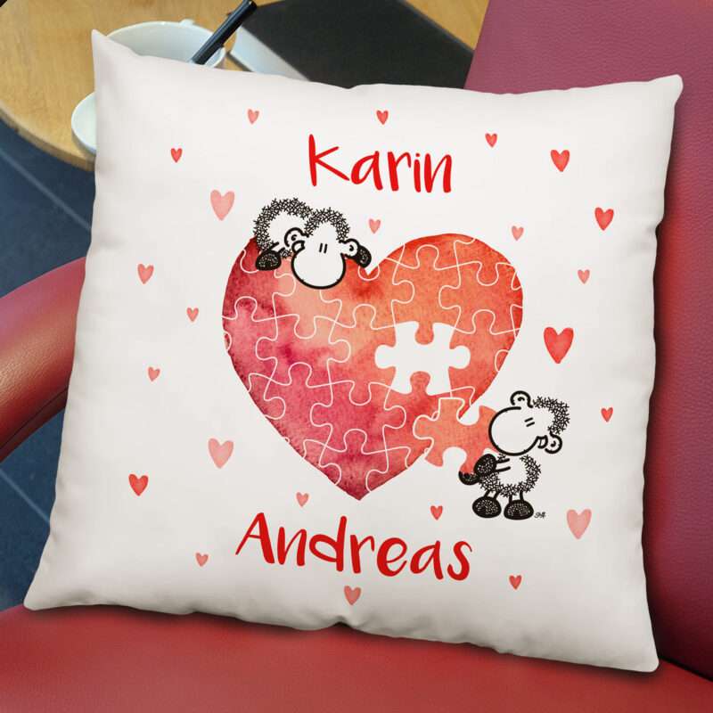 Kissen für Paare »Puzzle« mit Namen des Paares, weiß, personalisiert