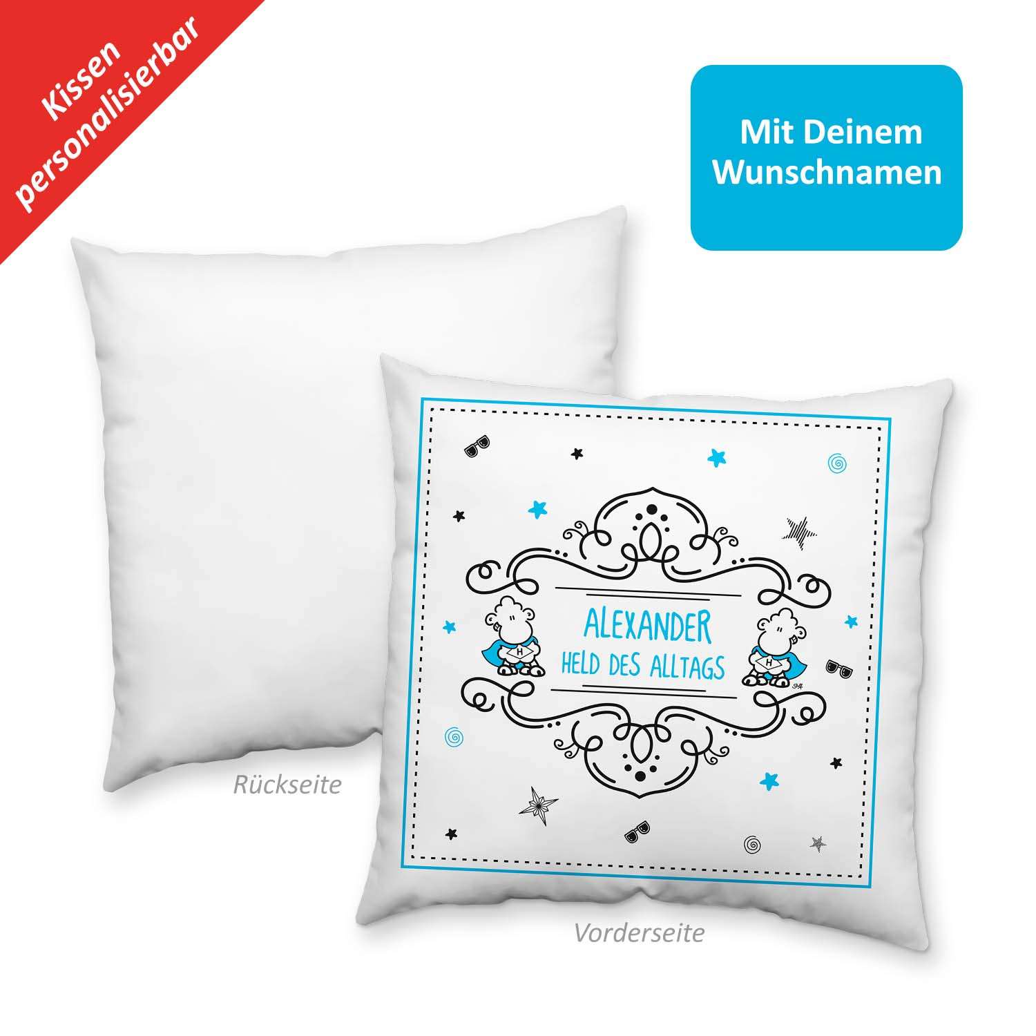 Kissen »Held des Alltags …!« mit Wunschnamen, weiß, personalisiert