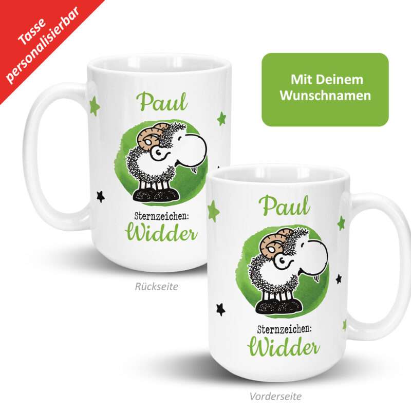 XL-Tasse mit Sternzeichen »Widder«, mit Namen, weiß, personalisiert