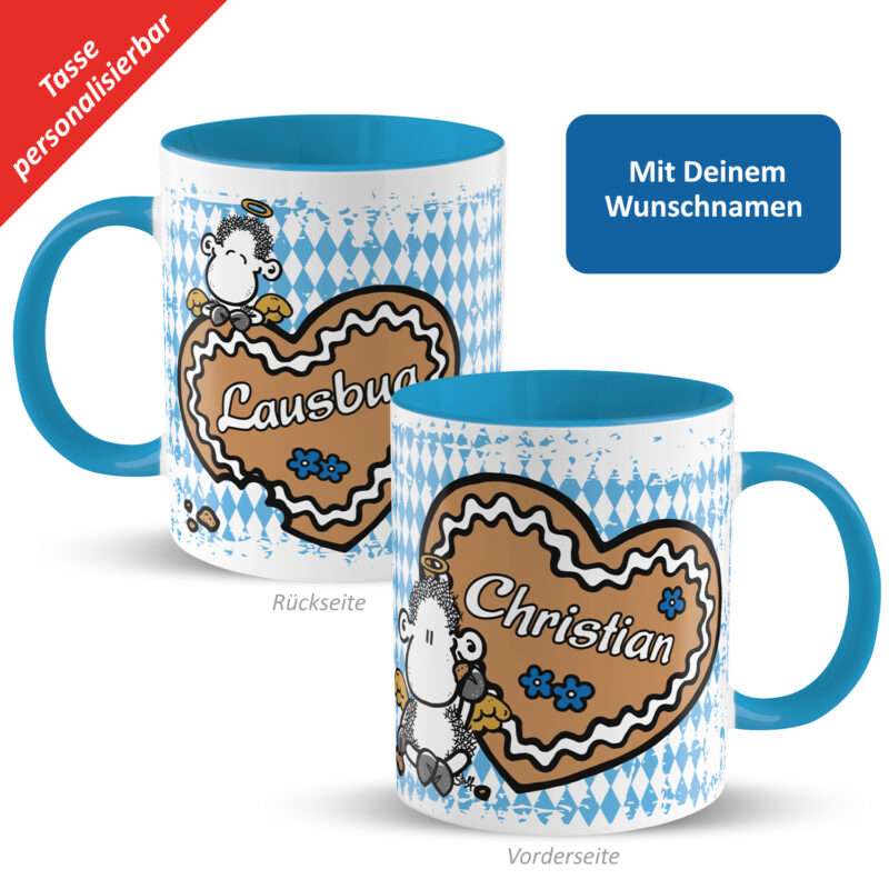 Tasse »Lausbua ...« mit Wunschnamen, blau, personalisiert