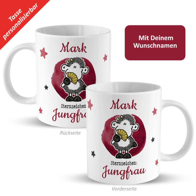 Tasse mit Sternzeichen »Jungfrau«, mit Namen, weiß, personalisiert