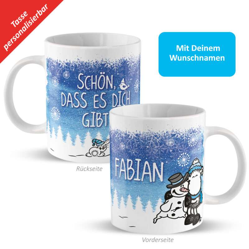 Wintertasse »Schön, dass es Dich gibt!«, mit Wunschnamen, weiß, personalisiert