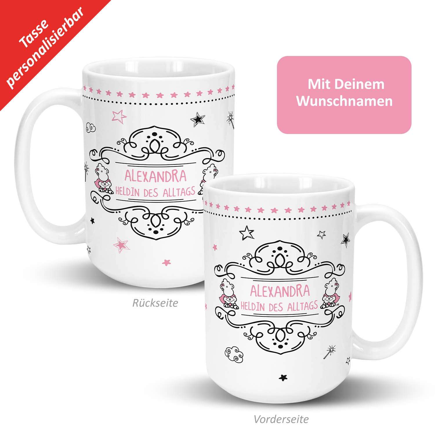 XL-Tasse »Heldin des Alltags …!« mit Wunschnamen, weiß, personalisiert