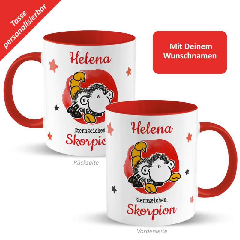 Tasse mit Sternzeichen »Skorpion«, mit Namen, rot, personalisiert