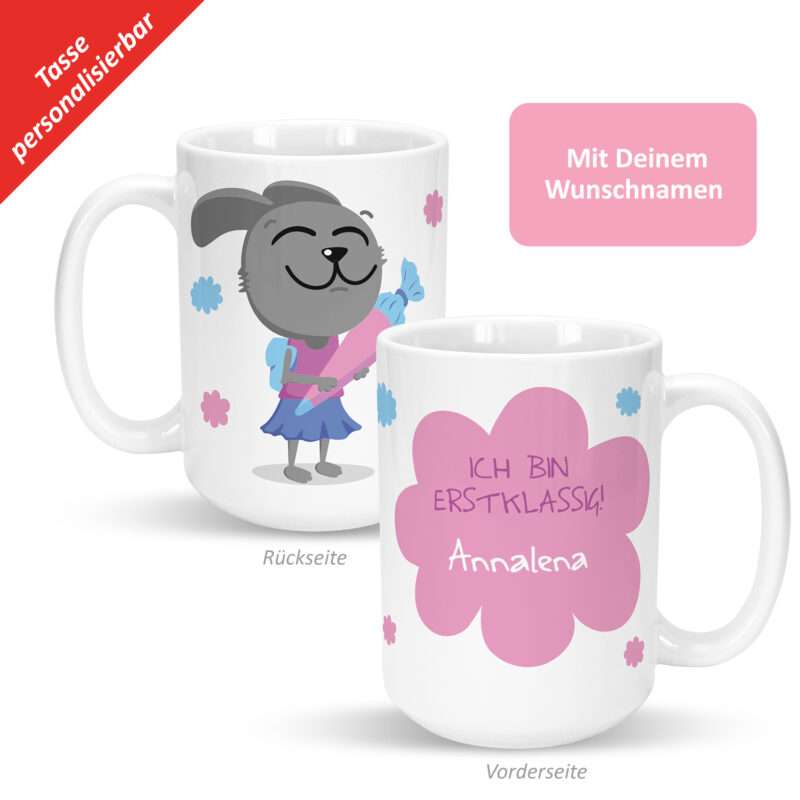 XL-Tasse zum Schulanfang »Ich bin erstklassig! ...« mit Wunschnamen, weiß, personalisiert