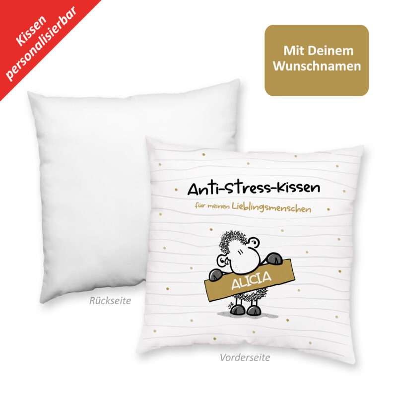 Anti-Stress-Kissen Motiv »für meinen Lieblingsmenschen …« mit Wunschnamen, weiß, personalisiert