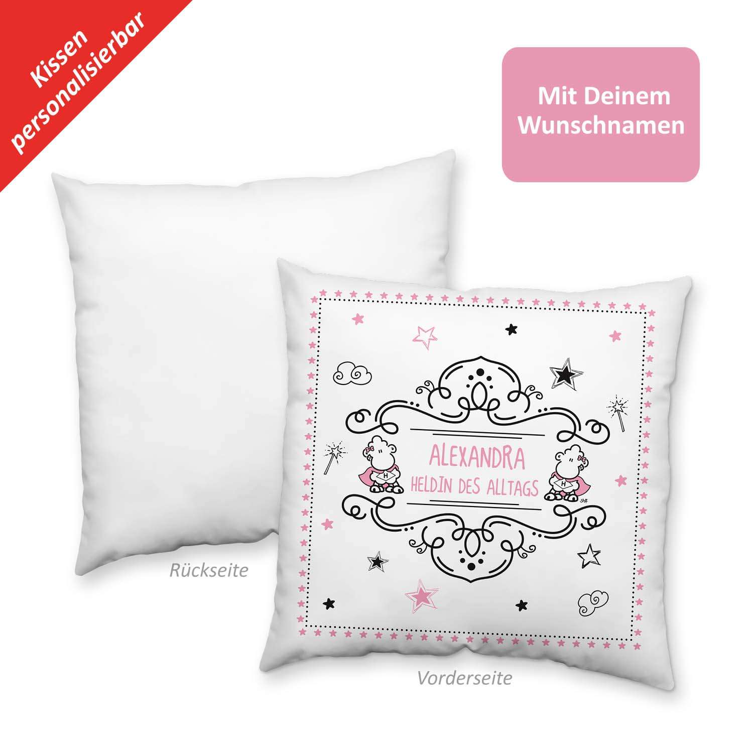Kissen »Heldin des Alltags …!« mit Wunschnamen, weiß, personalisiert