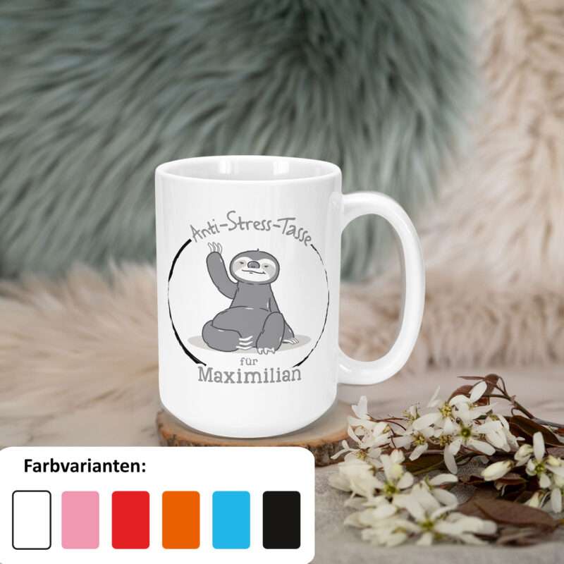 Personalisierbare XL-Tasse »Anti Stress« mit Name, schwarz