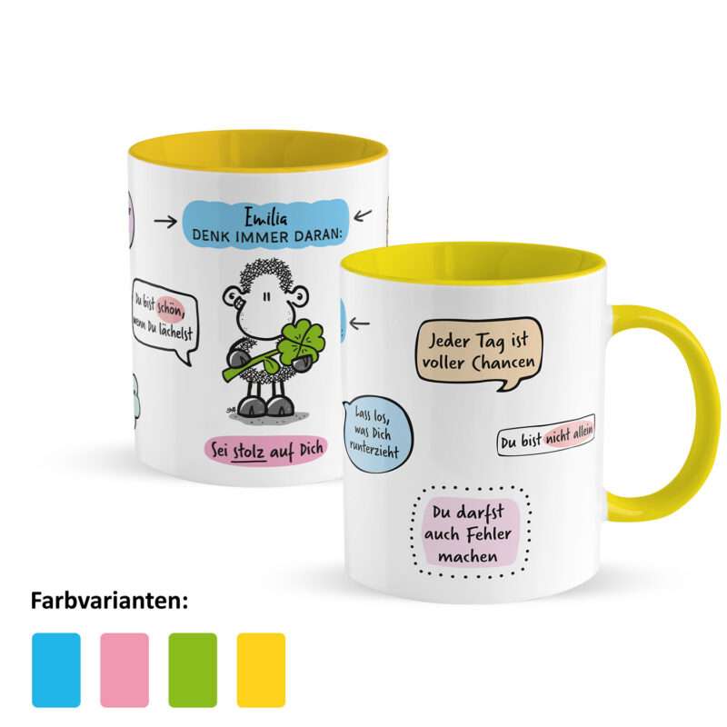Personalisierbare Tasse »Sei stolz auf Dich« mit Name, gelb