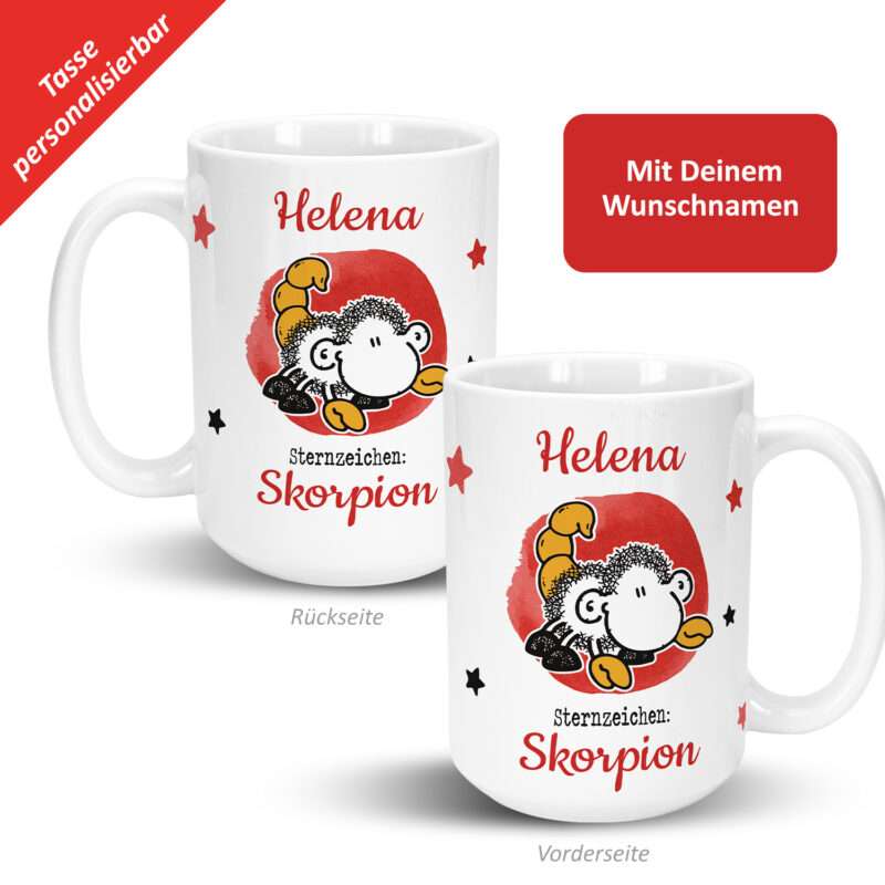 XL-Tasse mit Sternzeichen »Skorpion«, mit Namen, weiß, personalisiert