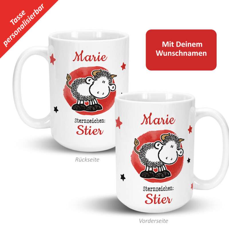 XL-Tasse mit Sternzeichen »Stier«, mit Namen, weiß, personalisiert