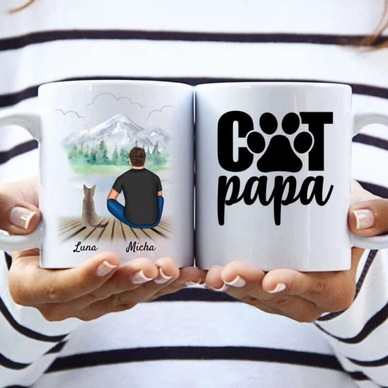 Mann mit Katze - Personalisierte Tasse