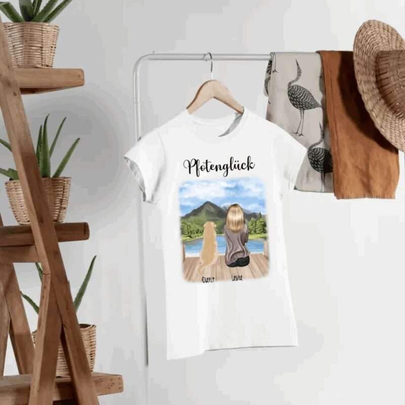 Frau mit Haustieren (bis zu 6 Haustiere) - Personalisiertes T-Shirt