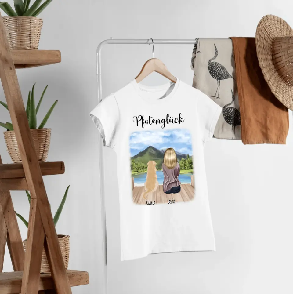 Frau mit Haustieren (bis zu 6 Haustiere) - Personalisiertes T-Shirt