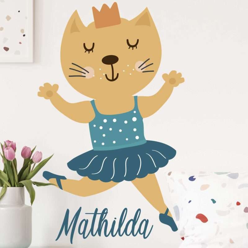 Personalisierte ballerina katze aufkleber wanddekoration