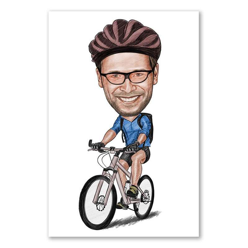 Karikatur vom Foto - Sportlicher Mountainbiker Zeichnung farbig (ca908pen-color)