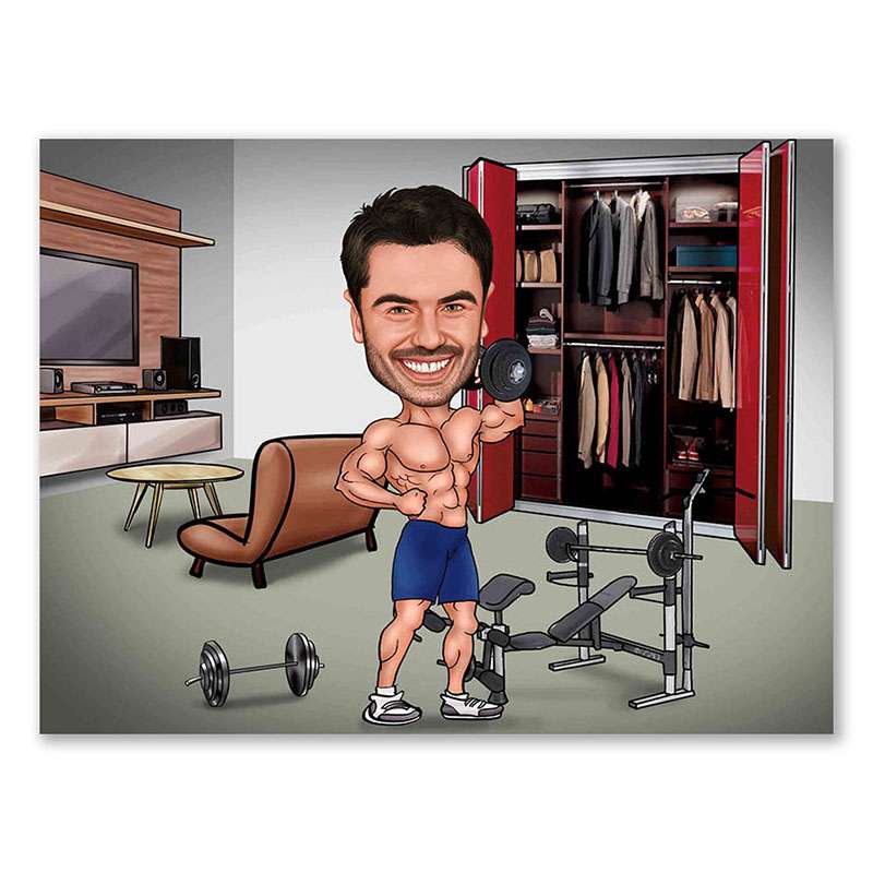 Karikatur vom Foto - Sport Zuhause (ca985)