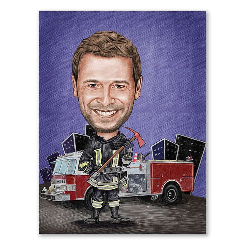 Karikatur vom Foto - Feuerwehr Einsatz Zeichnung farbig (ca232pen-color)