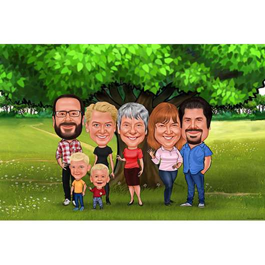 Karikatur vom Foto - Familie im Park (ca971)