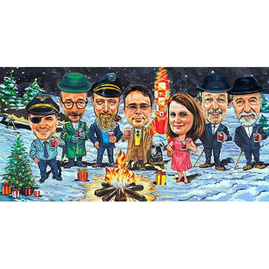 Karikatur vom Foto - Gruppe Detektive an Weihnachten (cju671)