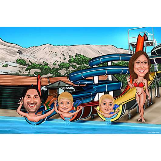 Karikatur vom Foto - Gruppe im Wasserpark (ca972)