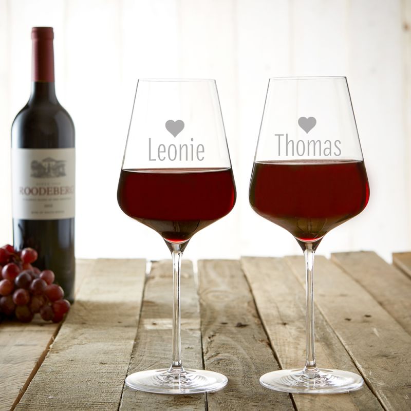 Weinglas mit Gravur - Herzchen - Personalisiert - 2er Set