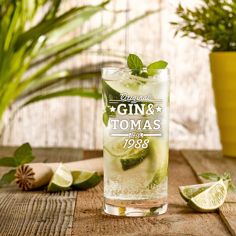 Ginglas mit Gravur - groß - Gin und - personalisiert