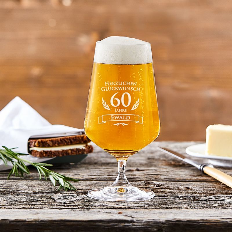 Bierglas mit Gravur - 60. Geburtstag - Pilstulpe personalisiert