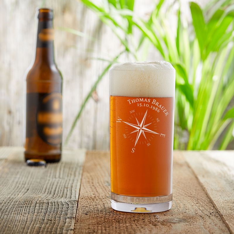 Craft Bier Glas mit Gravur - Kompassrose - personalisiert