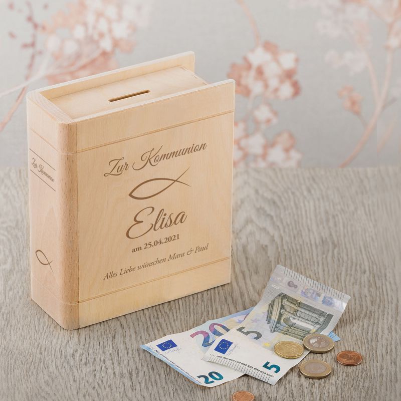 Bild von   spardose buch aus holz mit grajpg | fotogeschenkideende 🎀 Geschenke mit eigenem Foto Motiv o Text