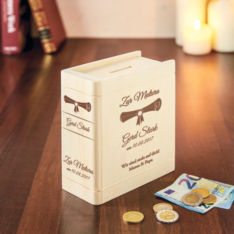 Bild von   spardose buch aus holz mit grajpg | fotogeschenkideende 🎀 Geschenke mit eigenem Foto Motiv o Text