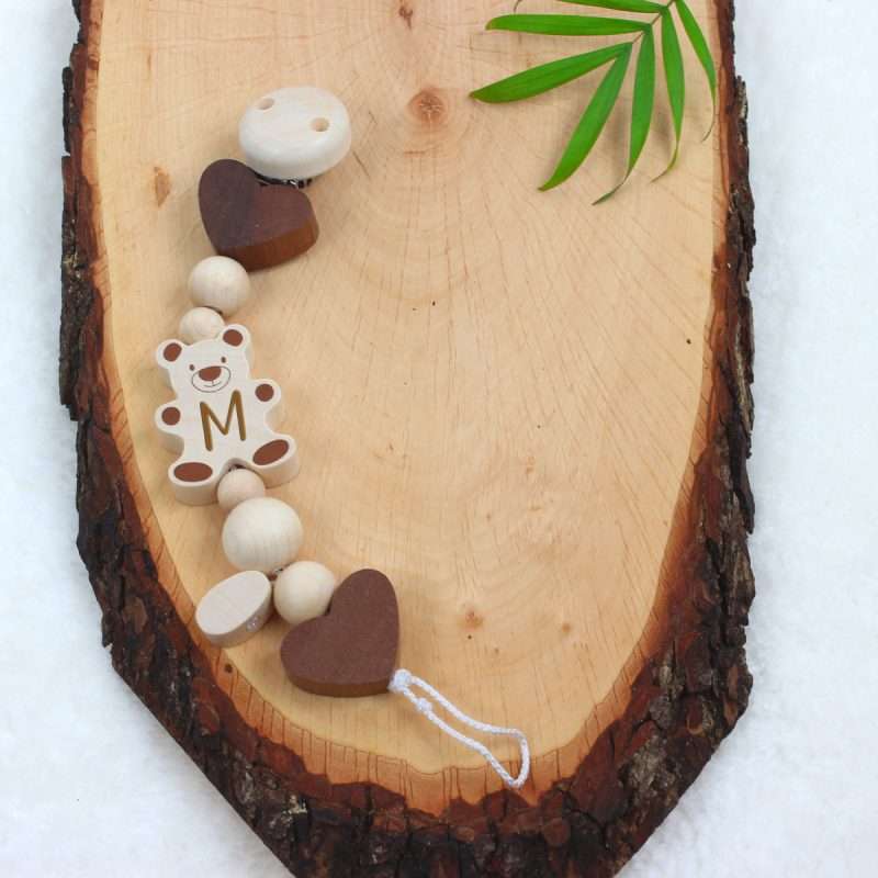 Holz-Schnullerkette Teddy mit Wunschgravur