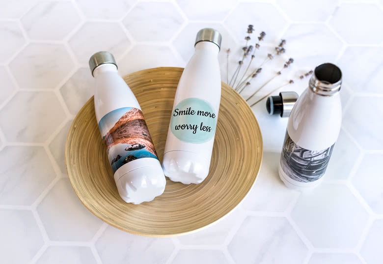Bild von   trinkflasche edelstahl weissjpg | fotogeschenkideende 🎀 Geschenke mit eigenem Foto Motiv o Text