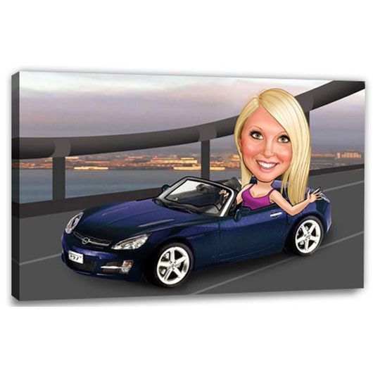 Erstellung Karikatur Brckenfahrt (andere Fahrzeugtypen mgl.) (ca423woman), inkl. 1 Person