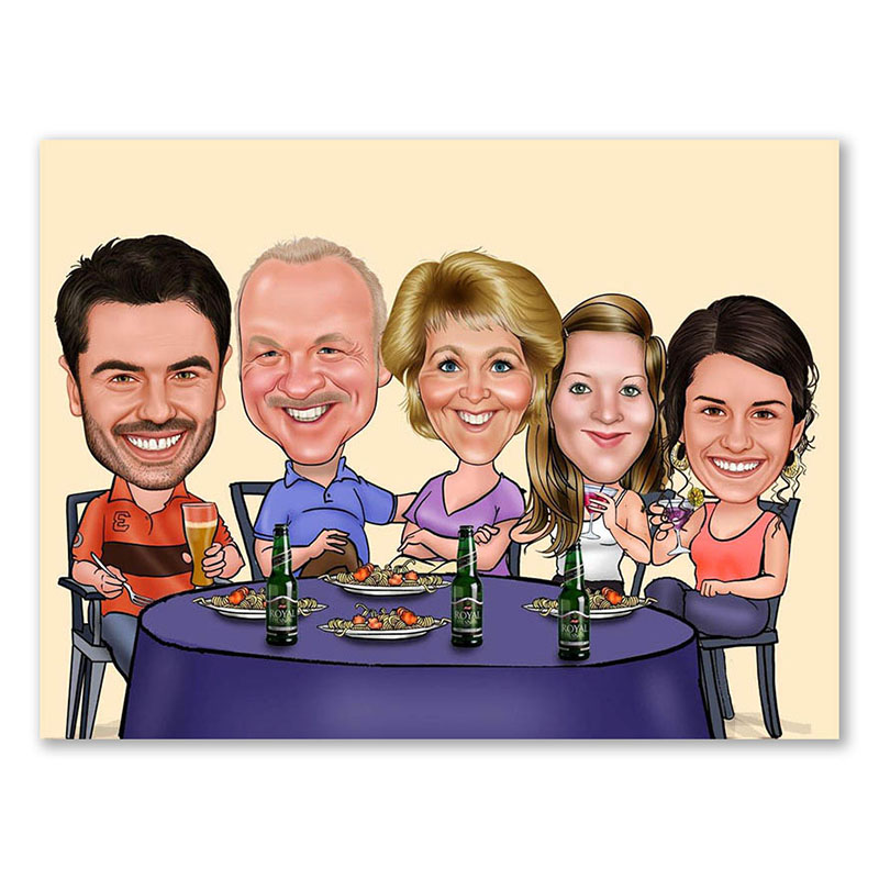 Erstellung Karikatur Familien Dinner (ca424), inkl. 4 Personen