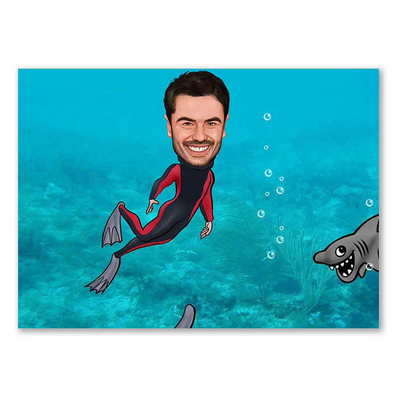 Bild von   erstellung karikatur taucherjpg | fotogeschenkideende 🎀 Geschenke mit eigenem Foto Motiv o Text