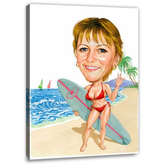 Bild von   erstellung karikatur surferinjpg | fotogeschenkideende 🎀 Geschenke mit eigenem Foto Motiv o Text