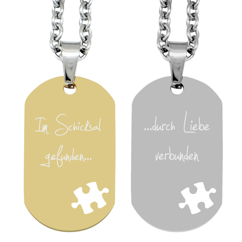 Partner-Anhänger mit Gravur DogTag Puzzle gold silber
