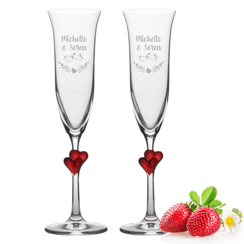 personalisierte Sektgläser-Set Herzen rot Motiv:Ringe 2