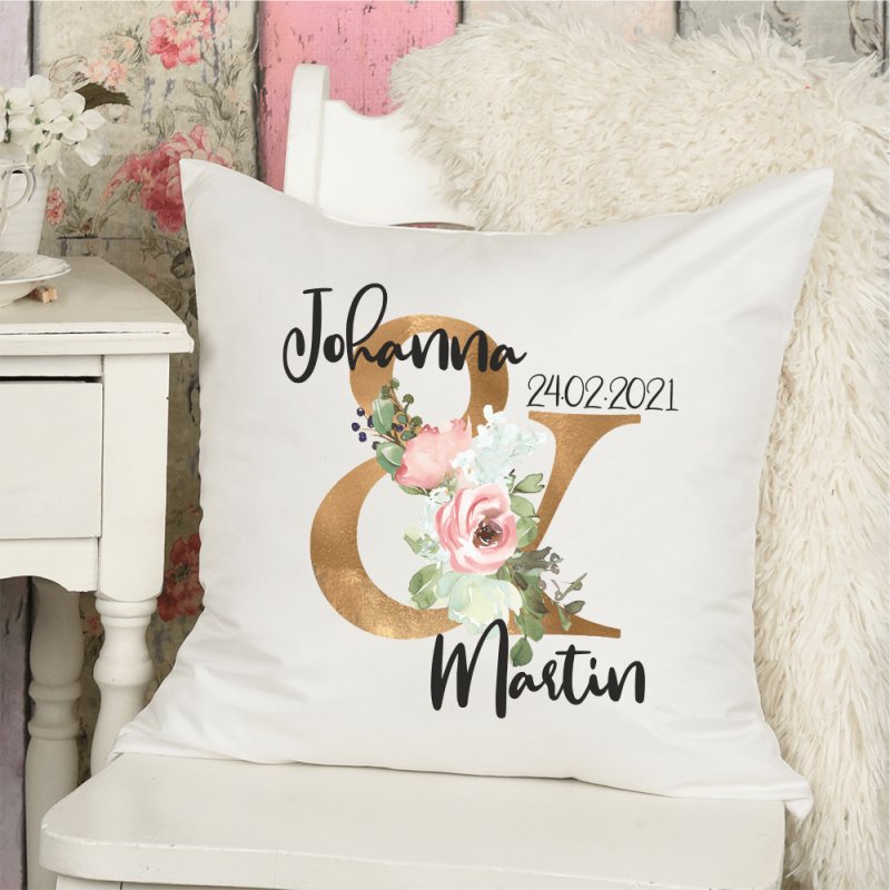 Bild von   namenskissen floral golden mitpng | fotogeschenkideende 🎀 Geschenke mit eigenem Foto Motiv o Text